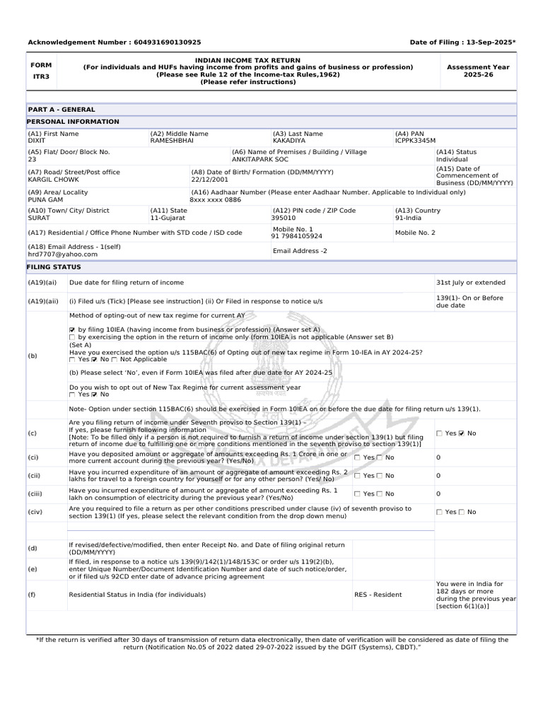 ITR3 Income Tax Return Form 2025-26 | PDF | Taxes | Payments