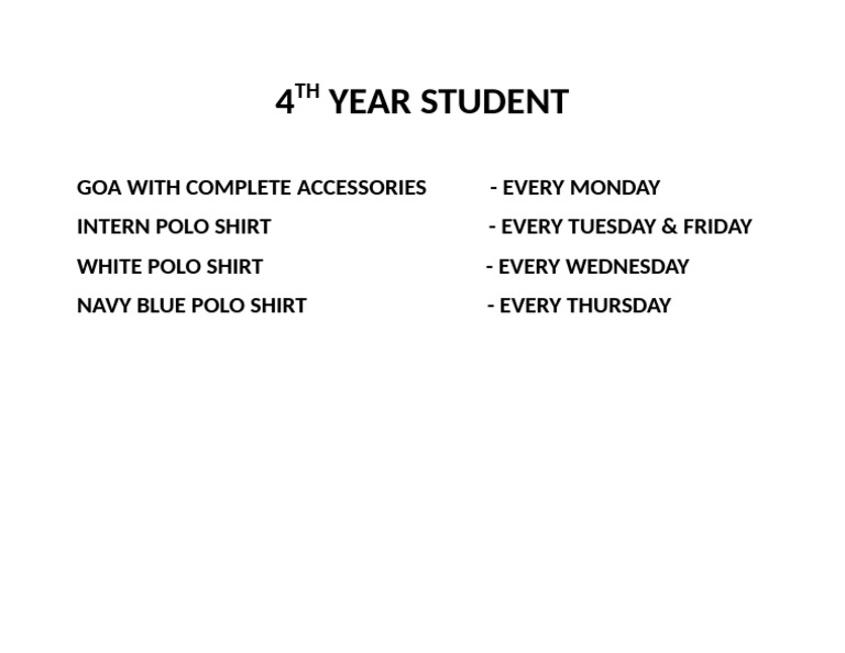 Weekly Dress Code for 4th Year Students | PDF