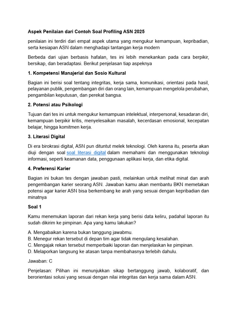 Aspek Penilaian Profiling ASN 2025 | PDF