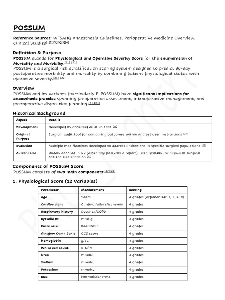 POSSUM Surgical Risk Assessment Guide | PDF | Anesthesia | Intensive ...