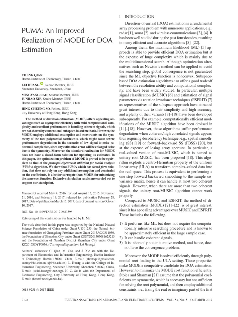 PUMA: Enhanced DOA Estimation Method | PDF | Matrix (Mathematics) | Algebra
