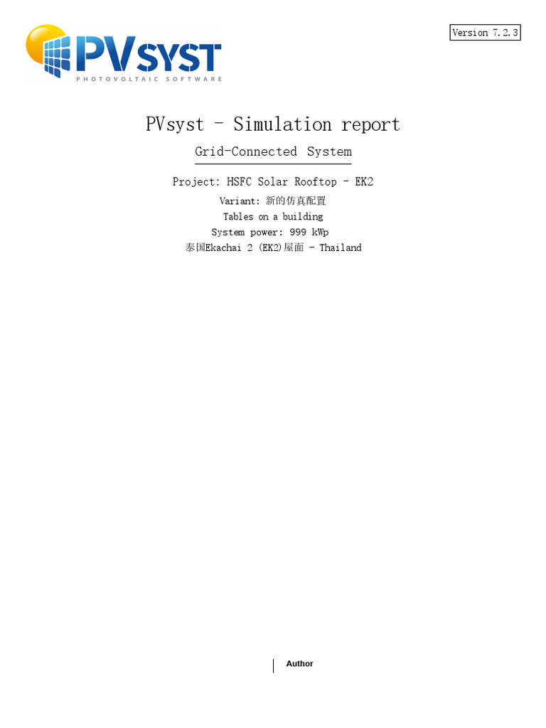 7.PVsyst HSFC Solar - Ekachai 2-Report | PDF | Photovoltaic System ...