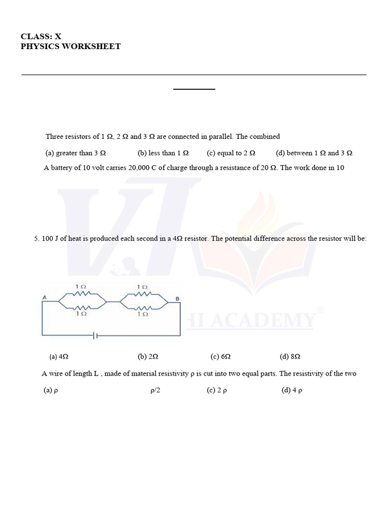10th Physics Worksheet (Electricity & Magnetism) | PDF | Series And ...