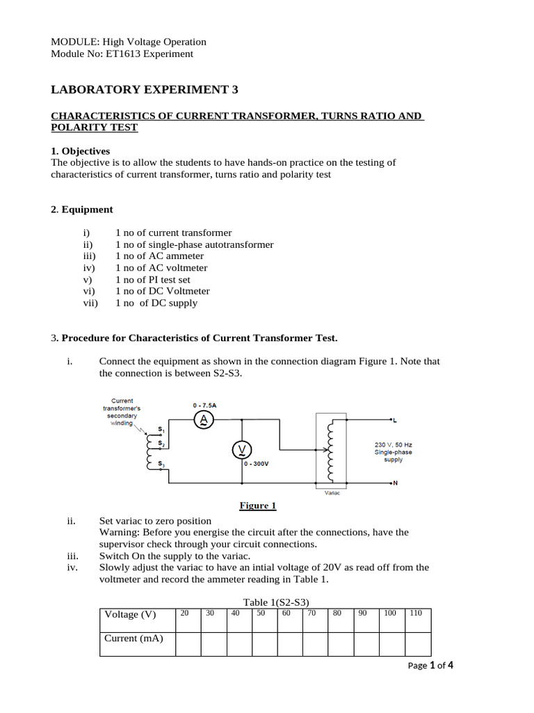 Current Transformer Testing Procedures | PDF | Transformer | Voltage