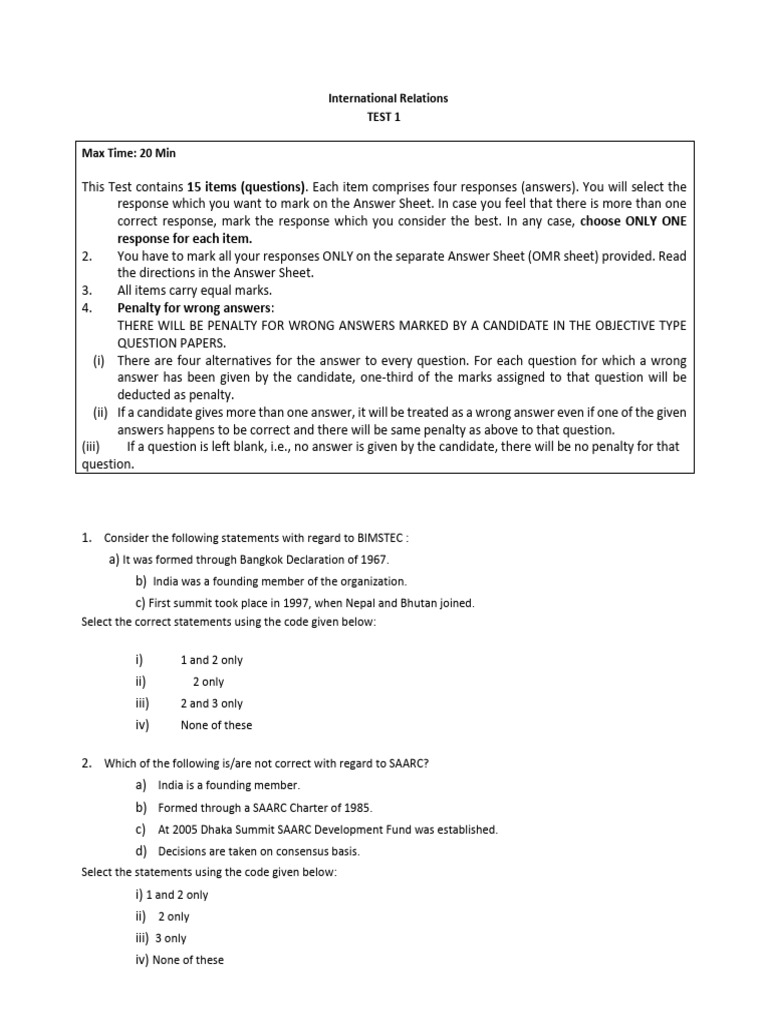 Ir Test | PDF | Nuclear Proliferation | International Relations