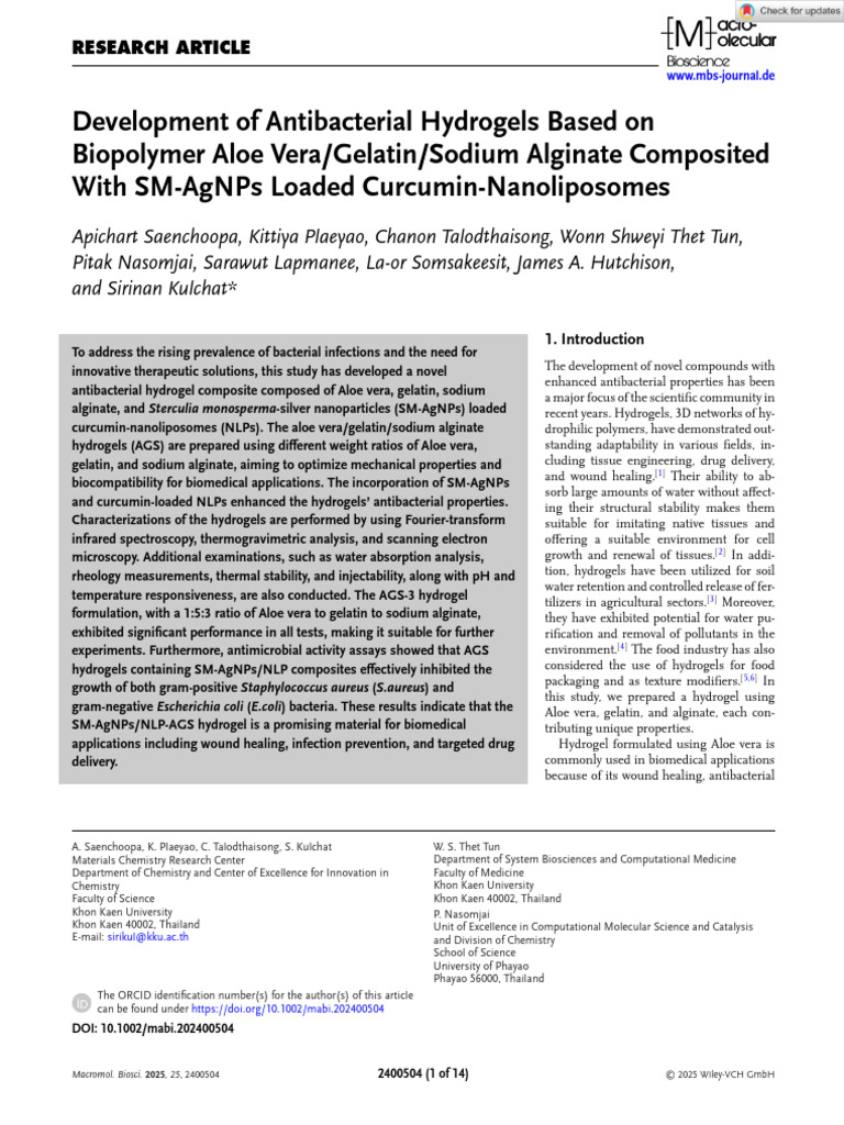 Antibacterial Hydrogels with Aloe Vera and AgNPs | PDF ...