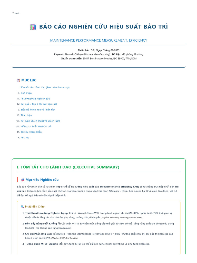 Báo Cáo Nghiên C U - Maintenance Performance Measurement - Efficiency | PDF