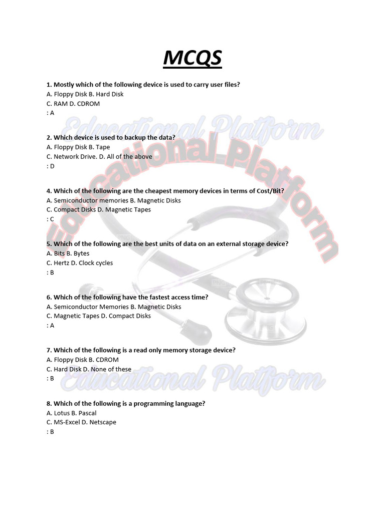 Computer Storage and Memory MCQs | PDF | Computer Data Storage | Disk ...