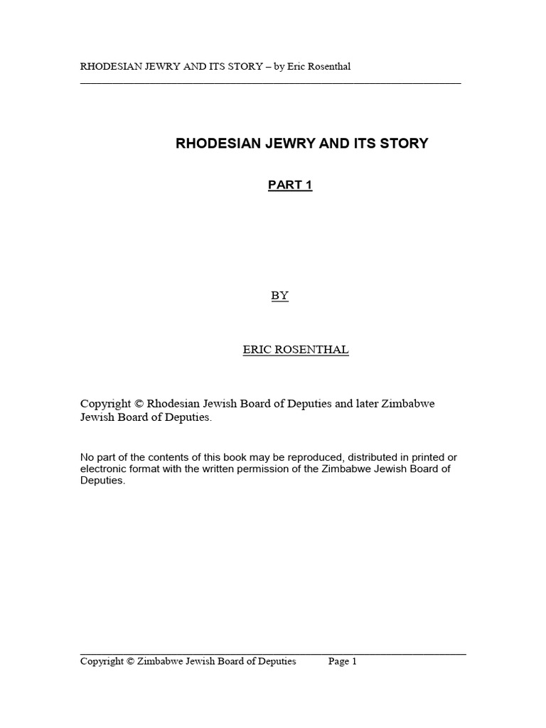 Rhodesian Jewry and Its Story Part 1 5 | PDF