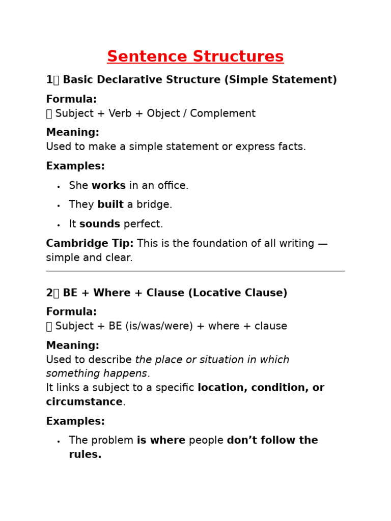 Sentence Structures FCE PART 1 | PDF | Verb | Subject (Grammar)