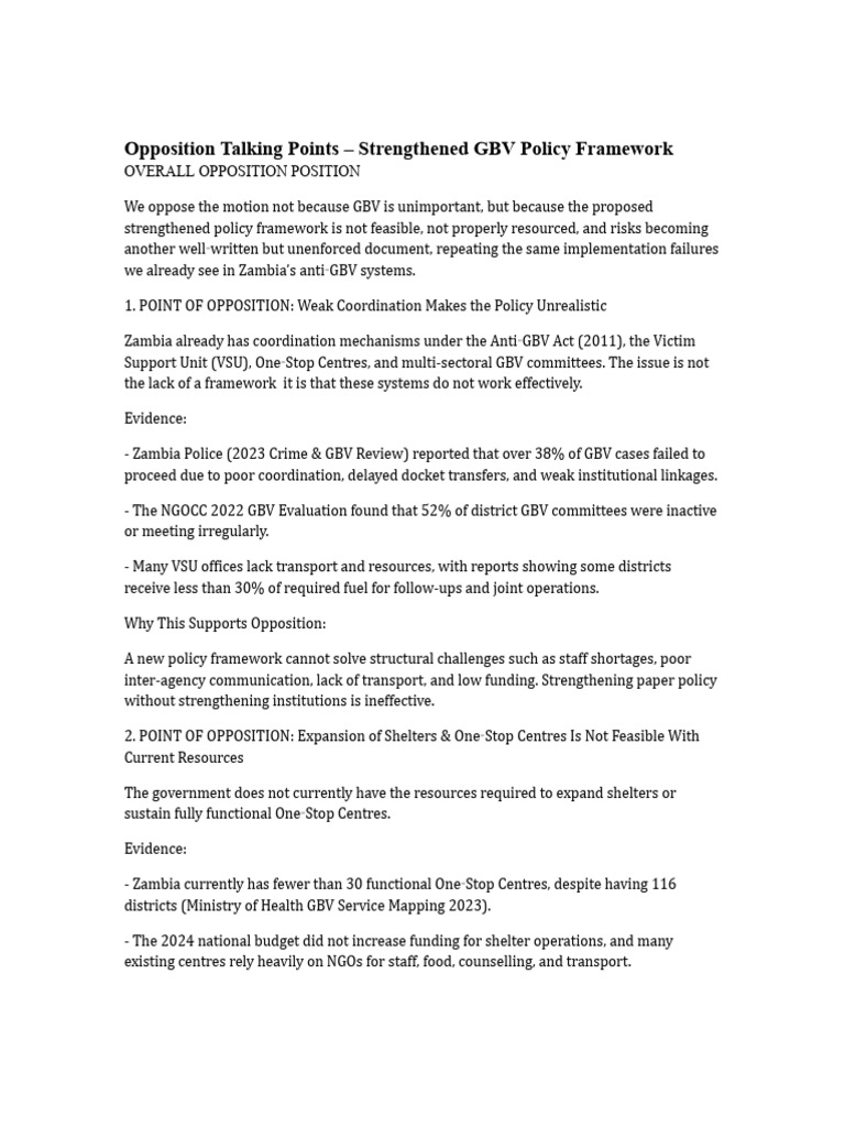 Opposition GBV Talking Points | PDF | Policy