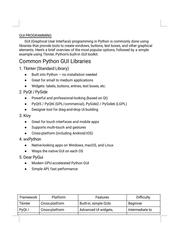 Python GUI Programming Overview | PDF | Graphical User Interfaces ...
