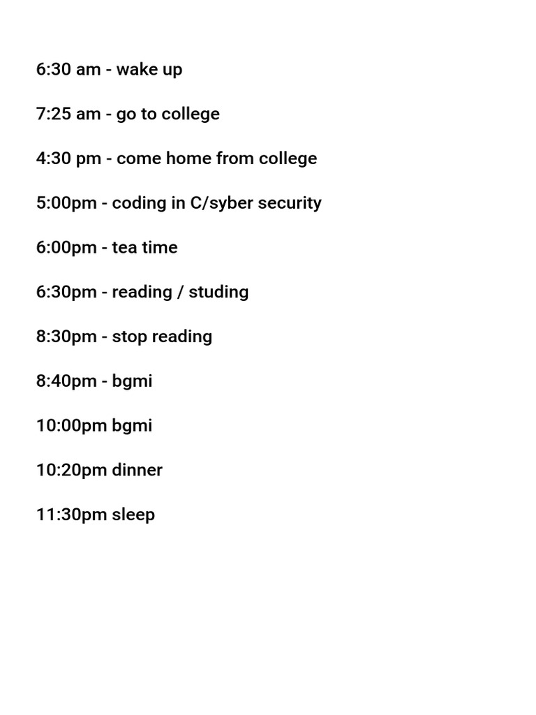 Daily Schedule: College and Coding Routine | PDF