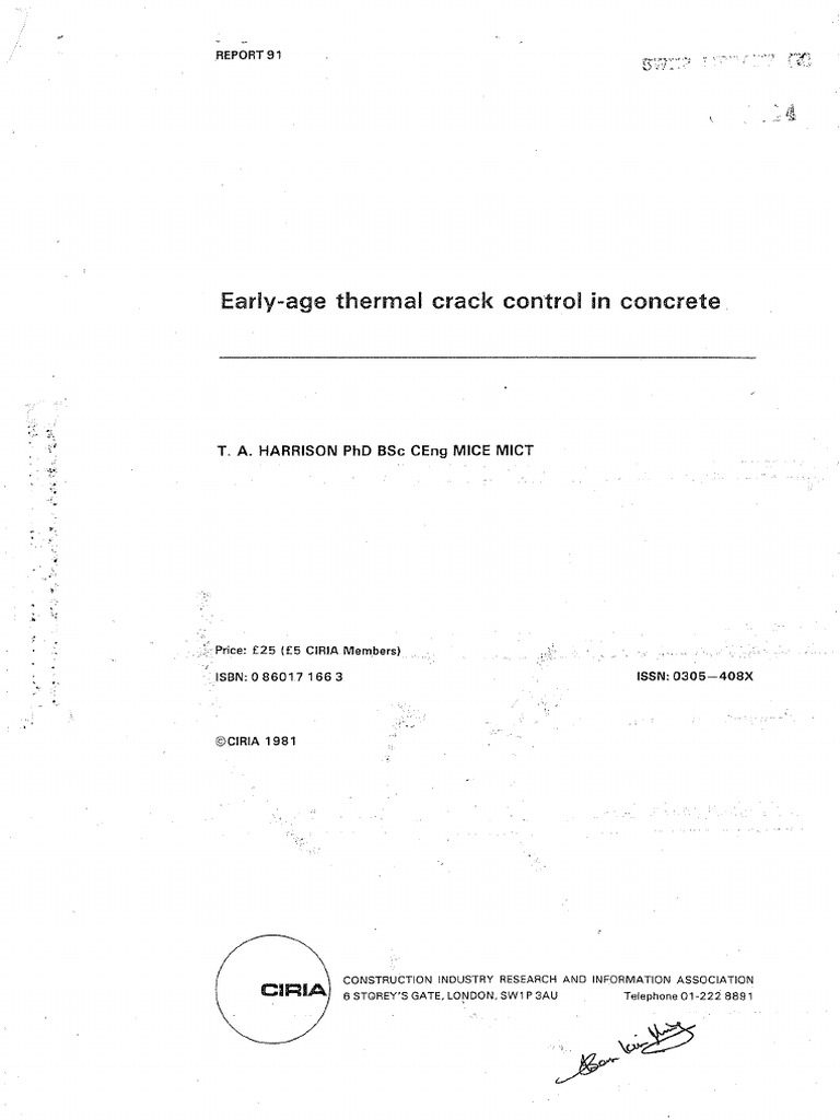 CIRIA - Early Age Thermal Crack Control in Concrete | PDF