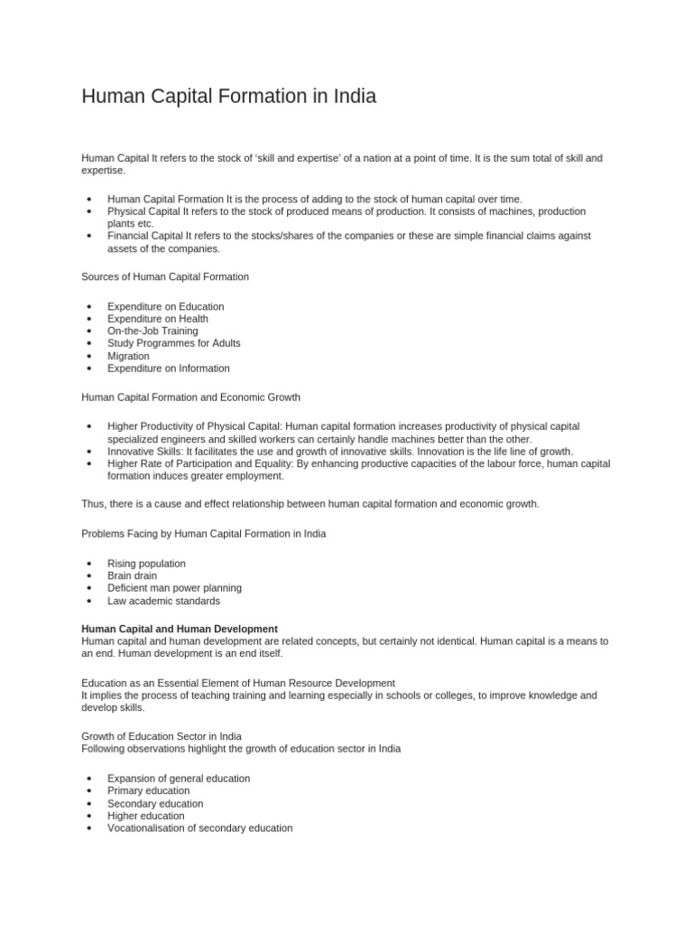 Human Capital Formation in India Explained | PDF | Human Capital ...