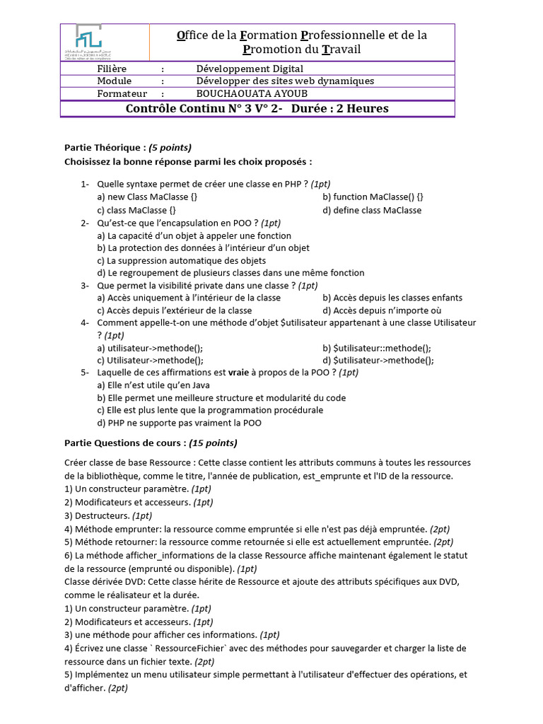 Questions et exercices sur la POO en PHP | PDF | Architecture d'un ...