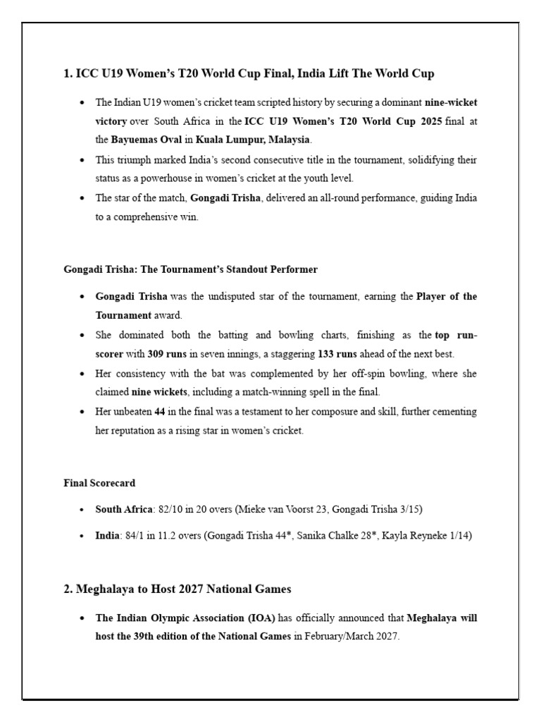 Sports Current Affairs Part II | PDF | Cricket | England National ...