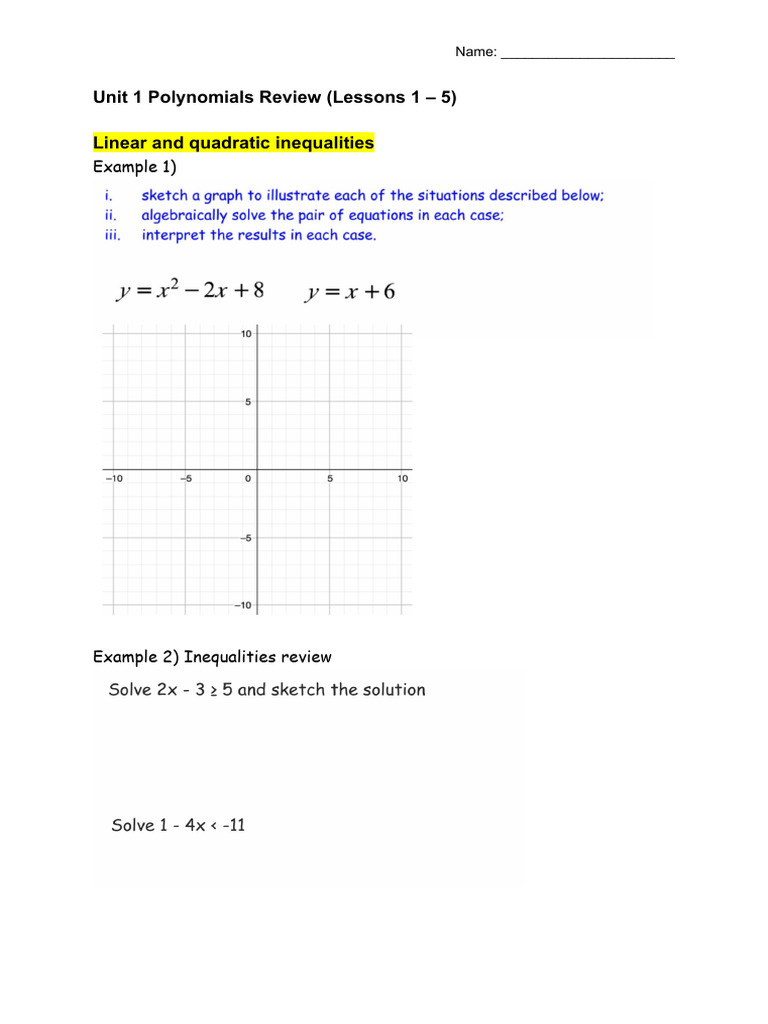 Unit+1+Polynomials+Review+ (Lessons+1+ +5) | PDF