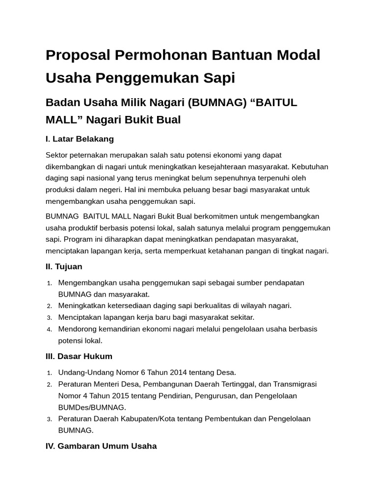 Proposal Bantuan Modal Usaha Sapi | PDF