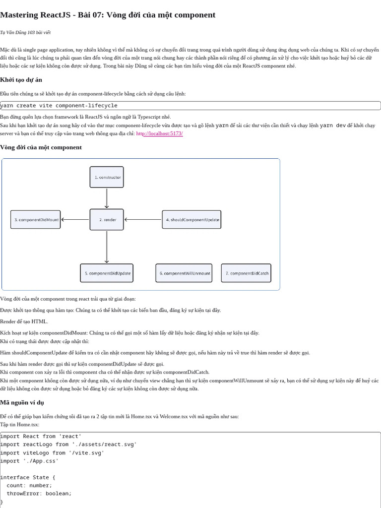 Techmaster3 - Mastering ReactJS - Bài 07 - Vòng Đ I C A M T Component | PDF
