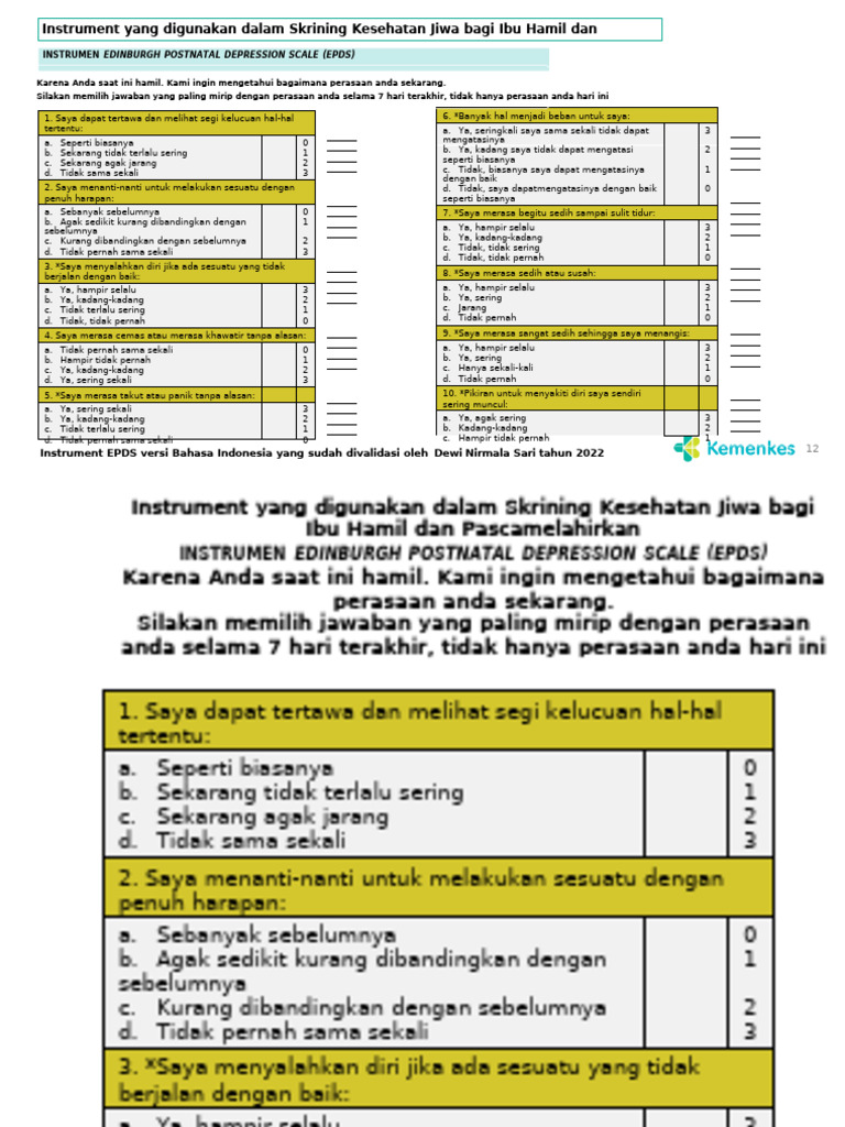 Skrining Depresi Pascamelahirkan EPDS | PDF