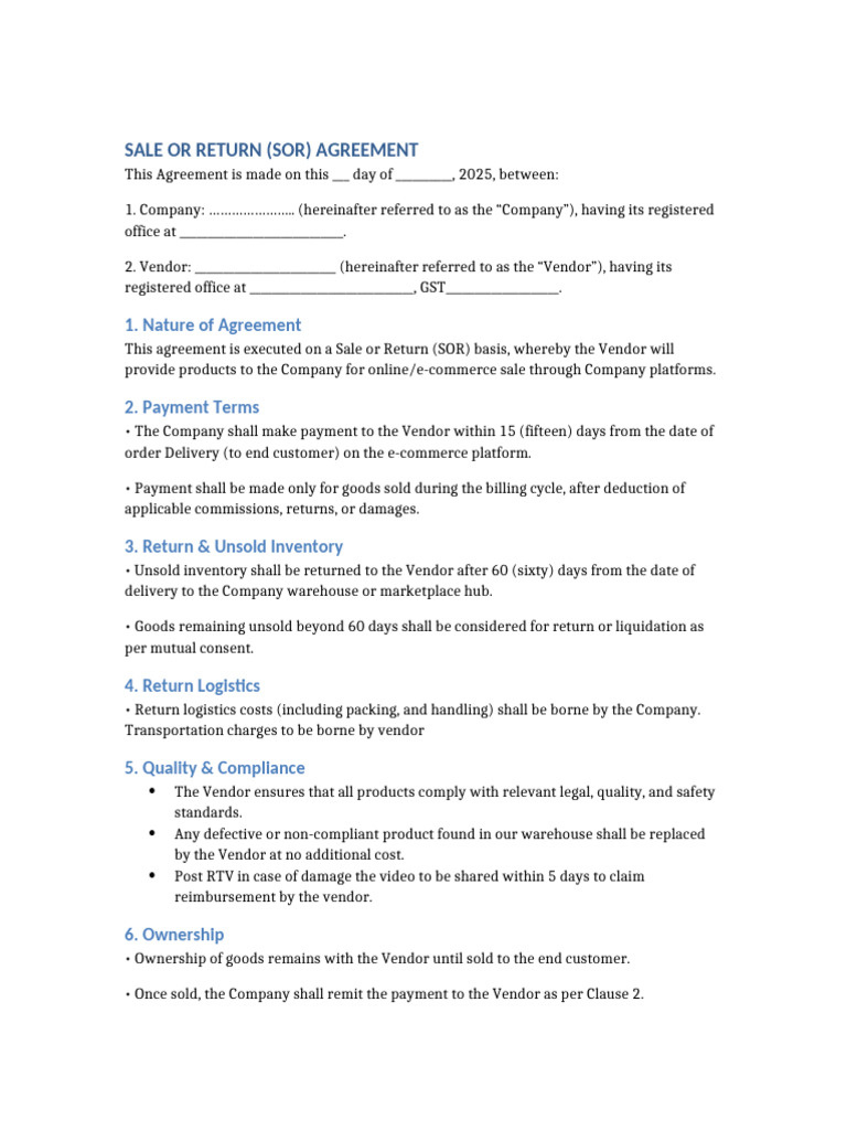 Dummy SOR Agreement | PDF