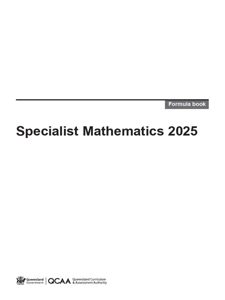 Specialist Mathematics Formulas 2025 | PDF | Area | Mathematical Objects