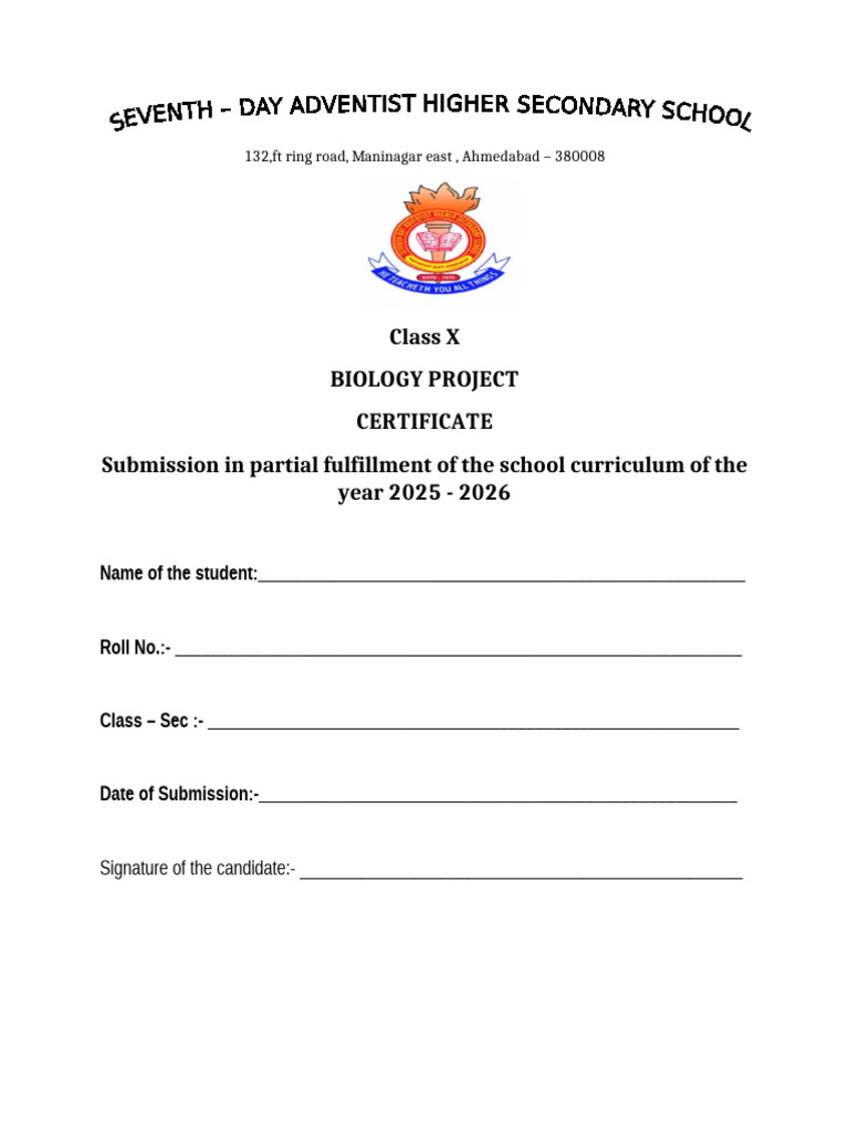 Certificate of Biology Project | PDF