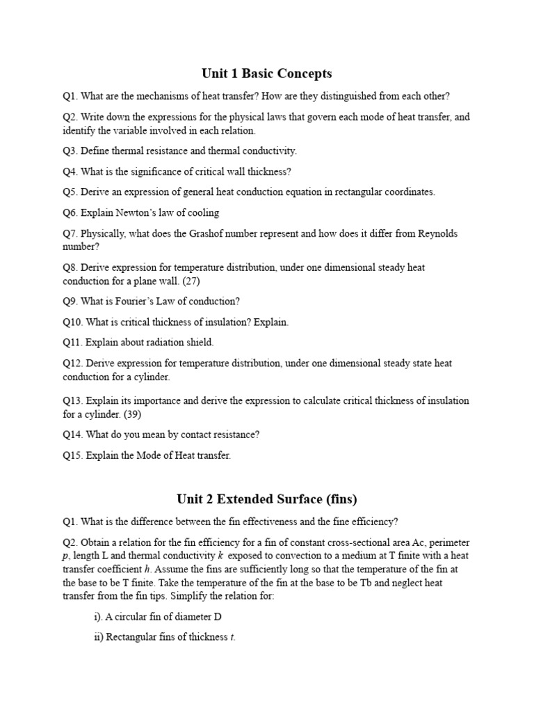 Unit 1 - 5 Importance Question With Solution. | PDF | Heat Transfer ...