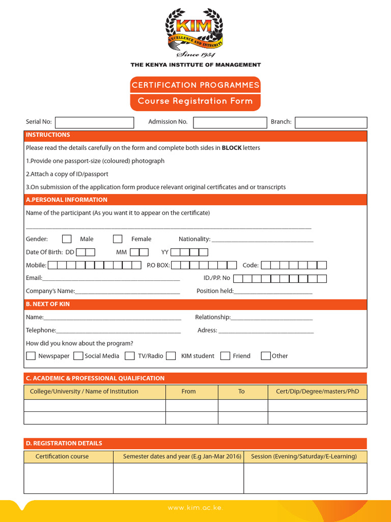 Course Registration Form for Certification | PDF