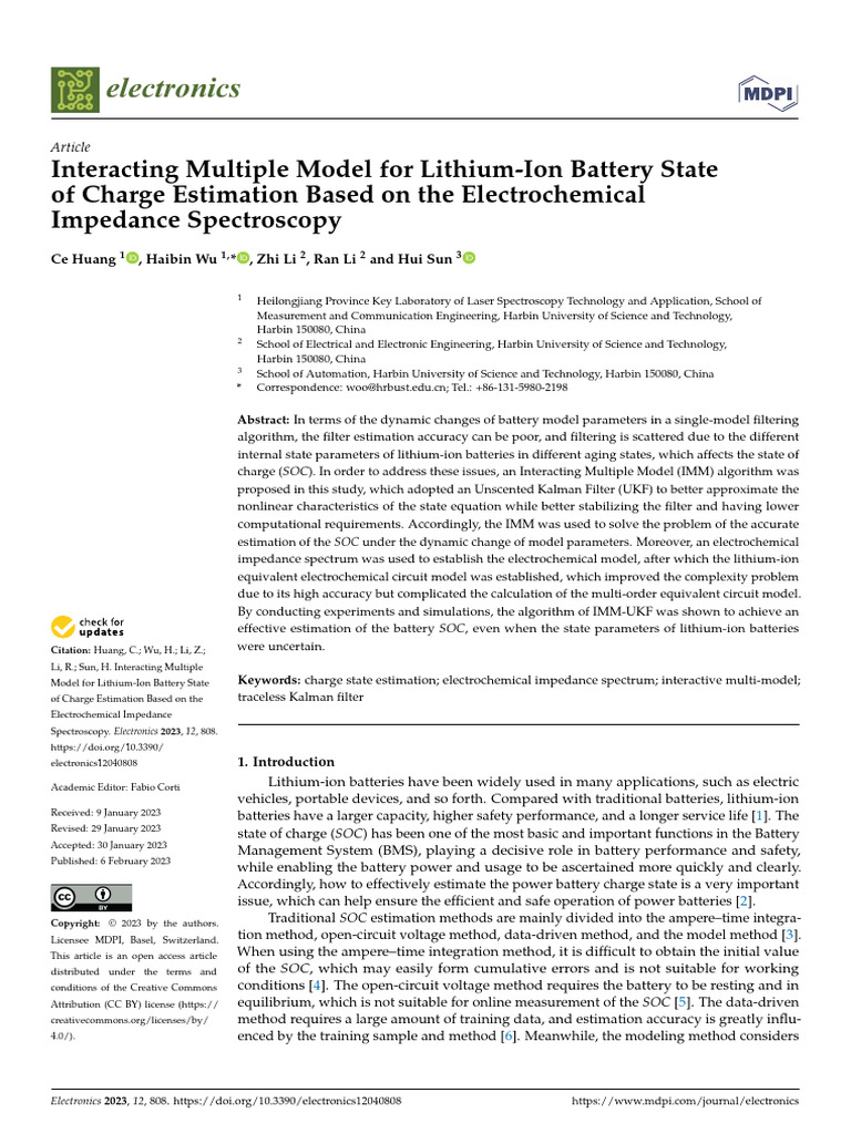IMM Algorithm for Lithium-Ion SOC Estimation | PDF | Kalman Filter ...