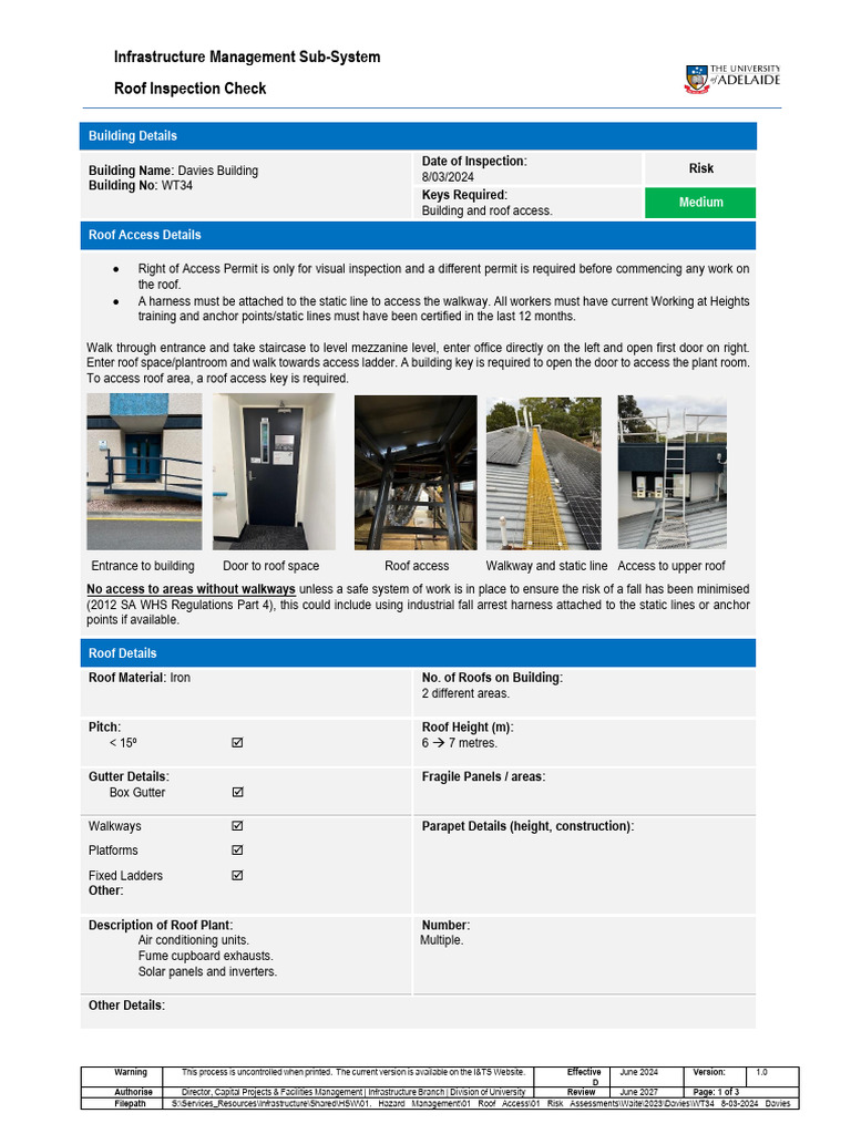 Davies Building Roof Inspection Guide | PDF