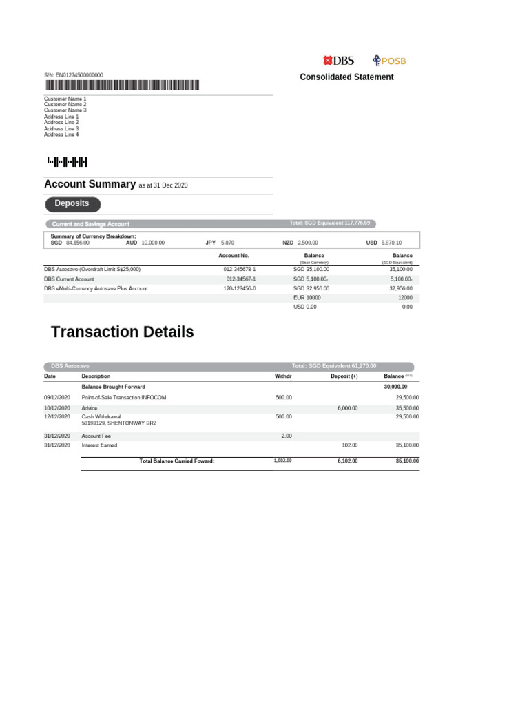 DBS Account Summary and Transactions | PDF | Transaction Account ...