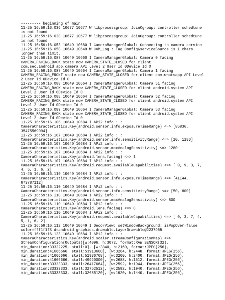 Camera Service Log Analysis | PDF | Mobile Software | Smart Devices