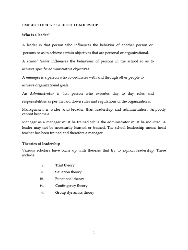 School Leadership Theories and Styles | PDF | Leadership ...