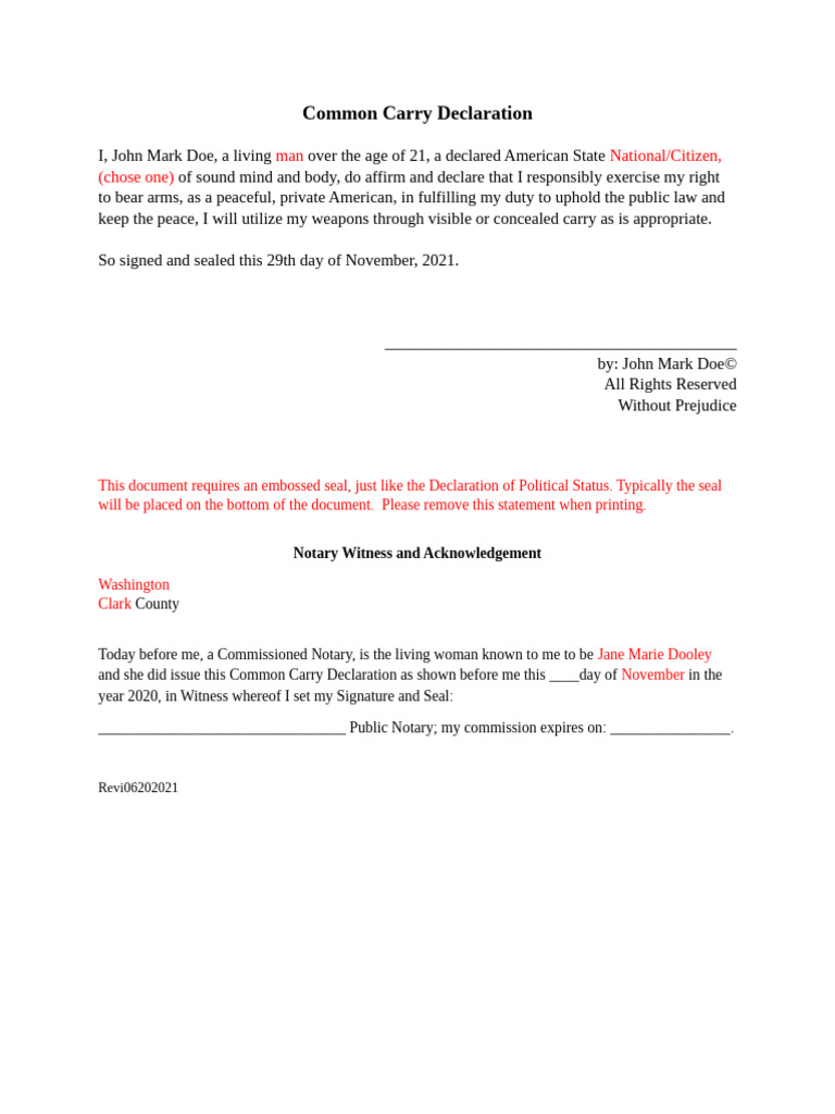 Common Carry Declaration SSNotary | PDF