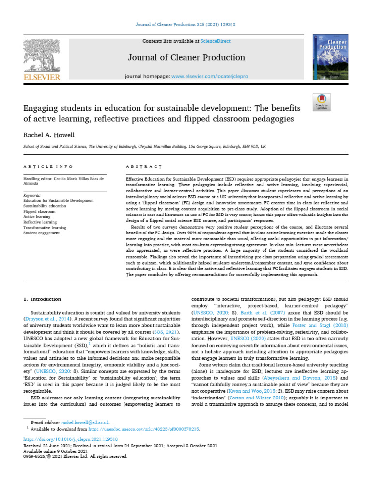 Active Learning in Sustainability Education | PDF | Learning | Pedagogy