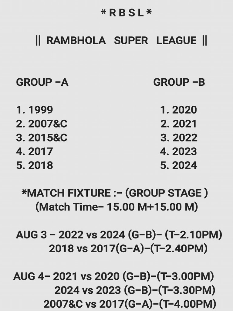 RBSL - 2024 Fixture | PDF