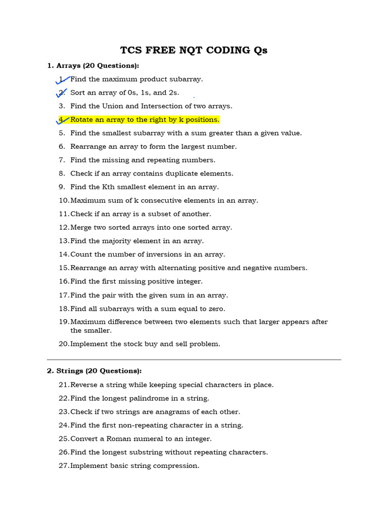 TCS NQT Coding Questions List | PDF | String (Computer Science) | Numbers