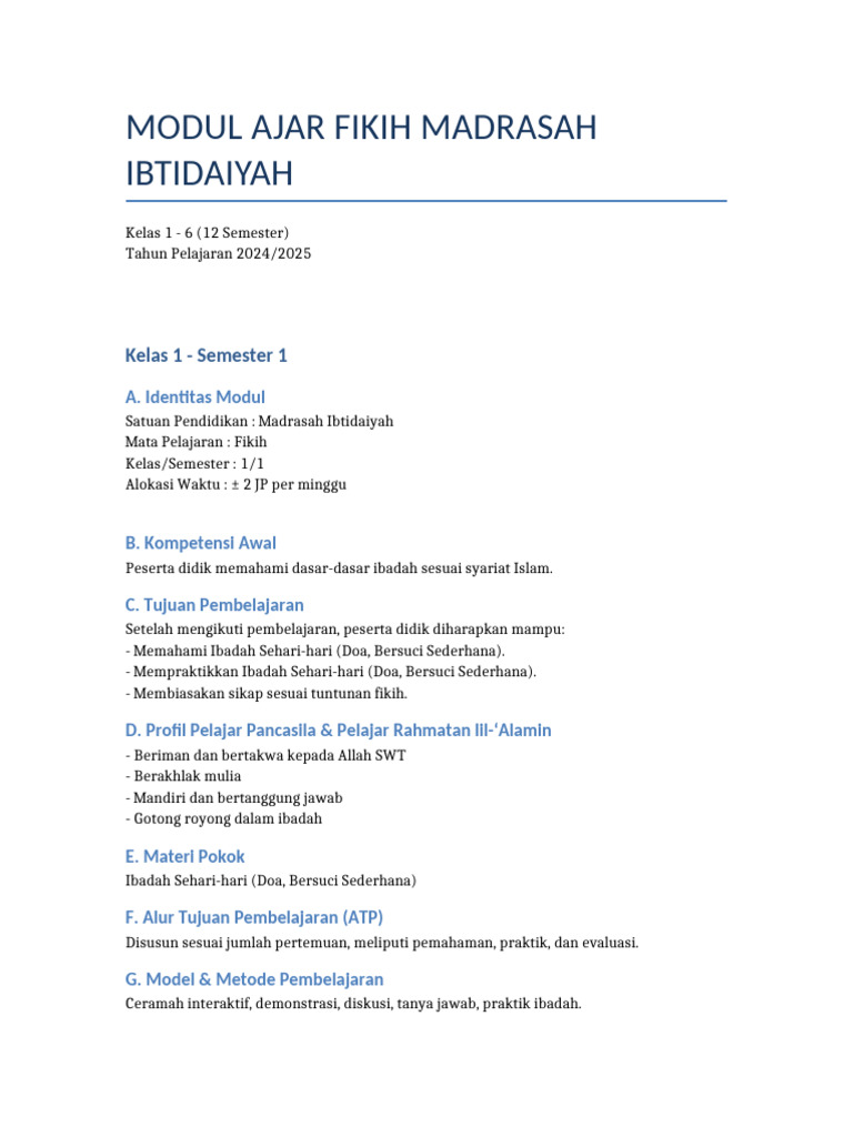 Modul Fikih Madrasah Ibtidaiyah 2024 | PDF