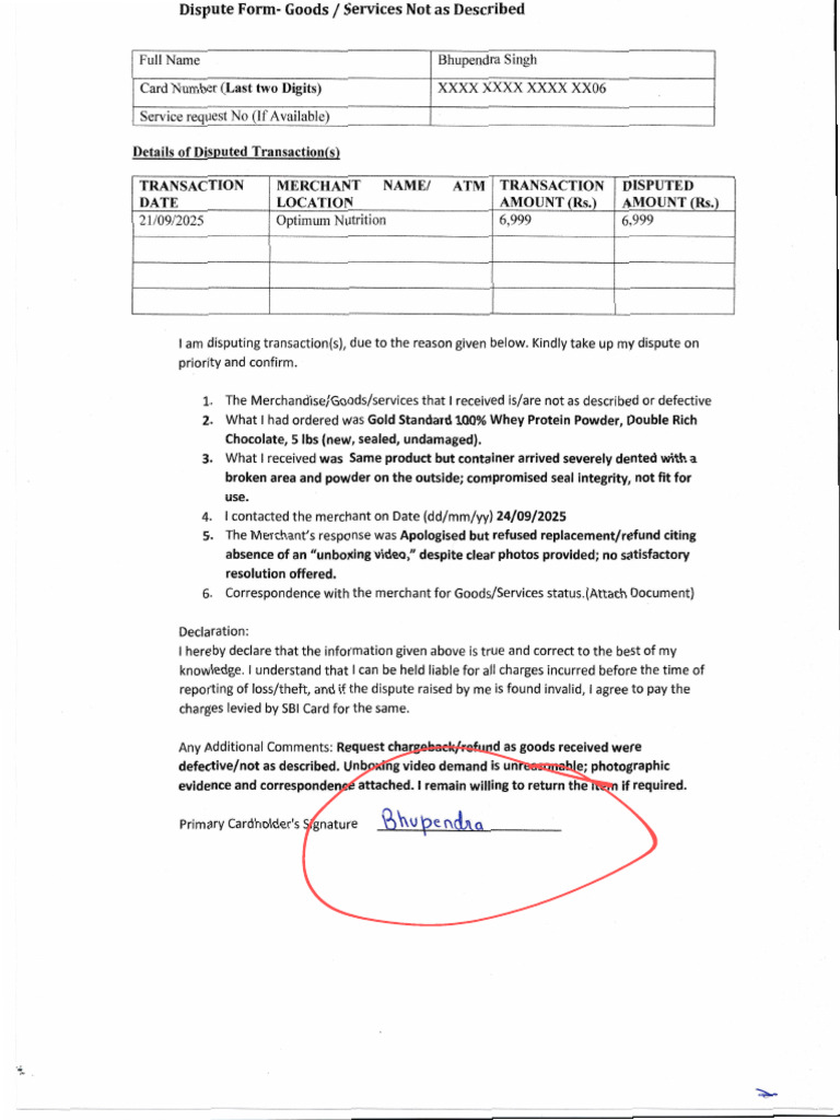 Dispute Form | PDF