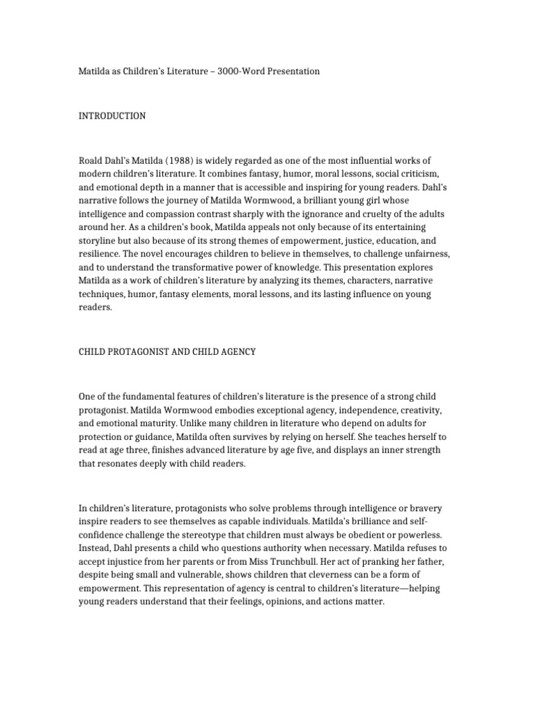 Matilda Childrens Literature | PDF | Children's Literature | Narrative