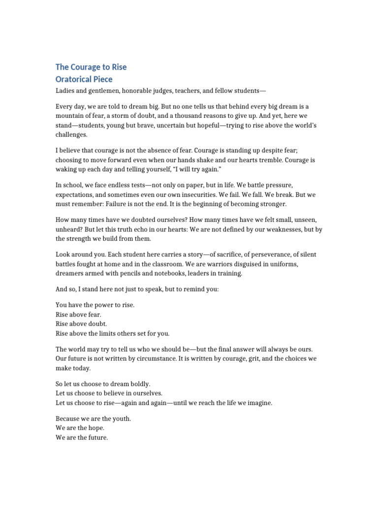 The Courage To Rise Oratorical Piece | PDF