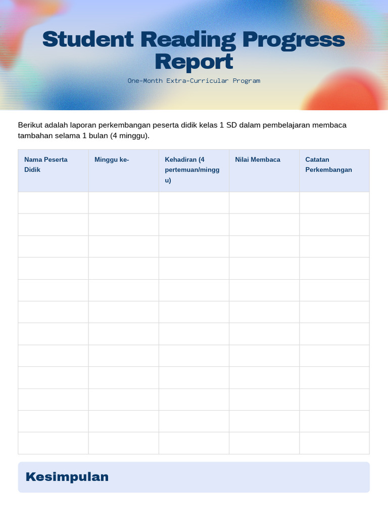 Student Reading Progress Report | PDF