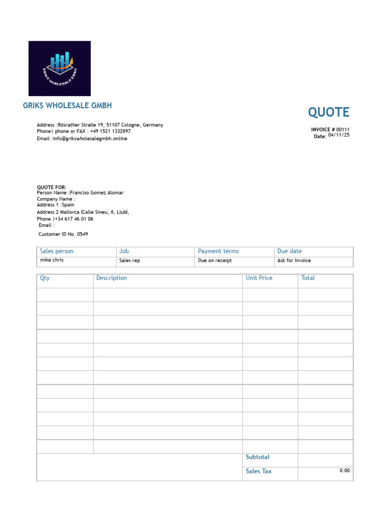 Franciso Gomez Alomar Order Quotation | PDF | Business