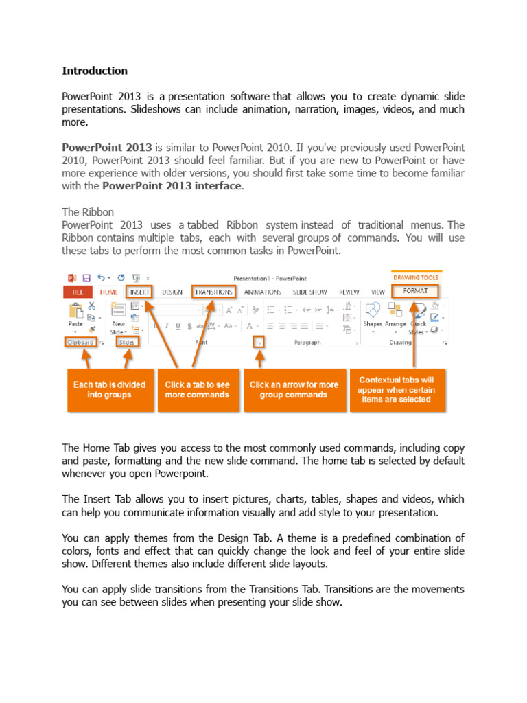 PowerPoint 2013 User Guide Overview | PDF | Microsoft Power Point ...
