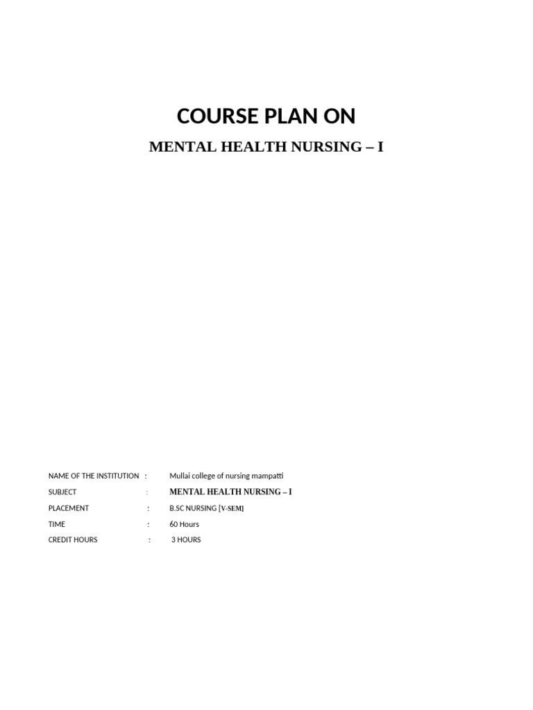 Mental Health Nursing Course Plan | PDF | Mental Disorder | Psychotherapy