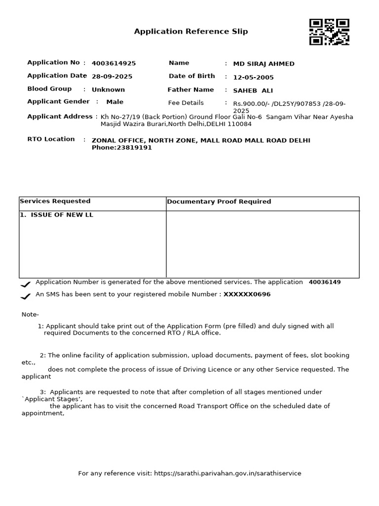 Application Reference Slip | PDF