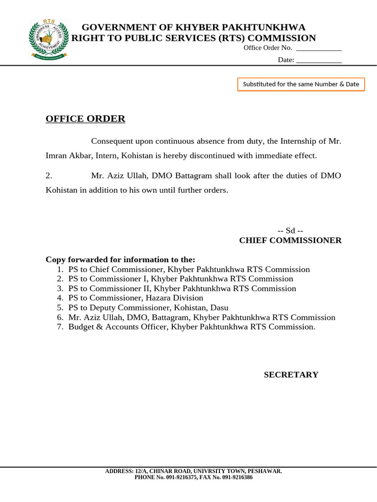 DFA - OfFICE ORDER - Imran Akbar Termination | PDF