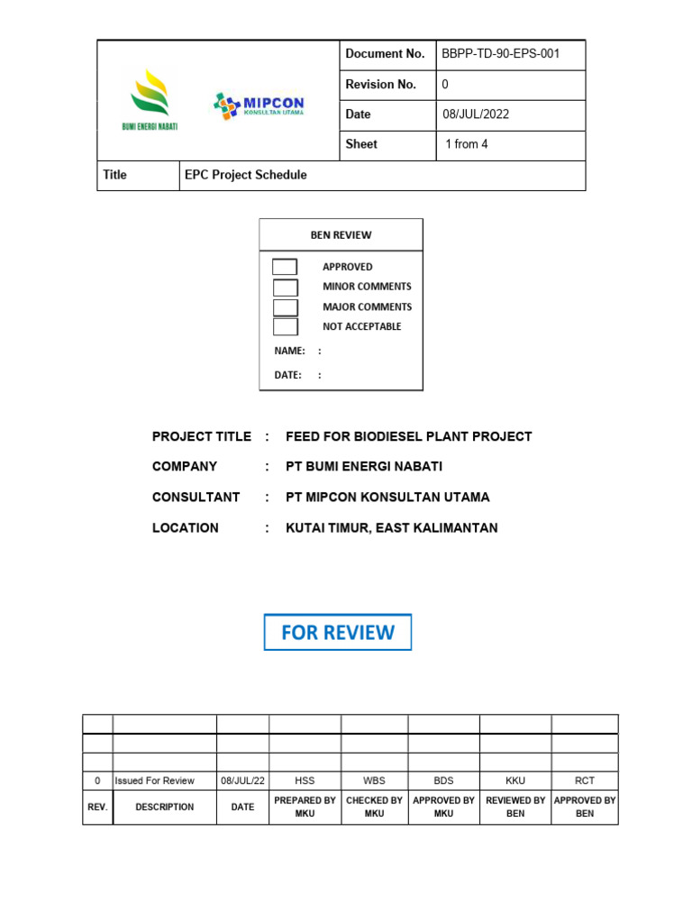 EPC Schedule for Biodiesel Plant Project | PDF | Valve | Gas Technologies